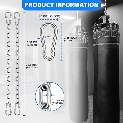 Miniatura 2 de Heavy Duty Stainless Steel Chains, 550LB Punching Bag Chain with Carabiners, Heavy Bag Chain for Boxing Punching Bags Hanging Chair Hammocks Swing