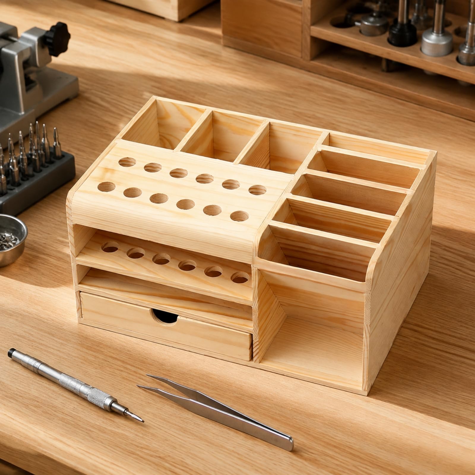 predolo Organizador Escritorio Pino con Cajón Extraíble Ahorra Espacio Caja Organizadora Rectangular Maciza