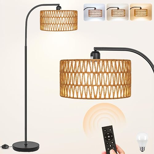 Rattan Floor Lamps for Living Room with Dimmable 9W LED Bulb Farmhouse