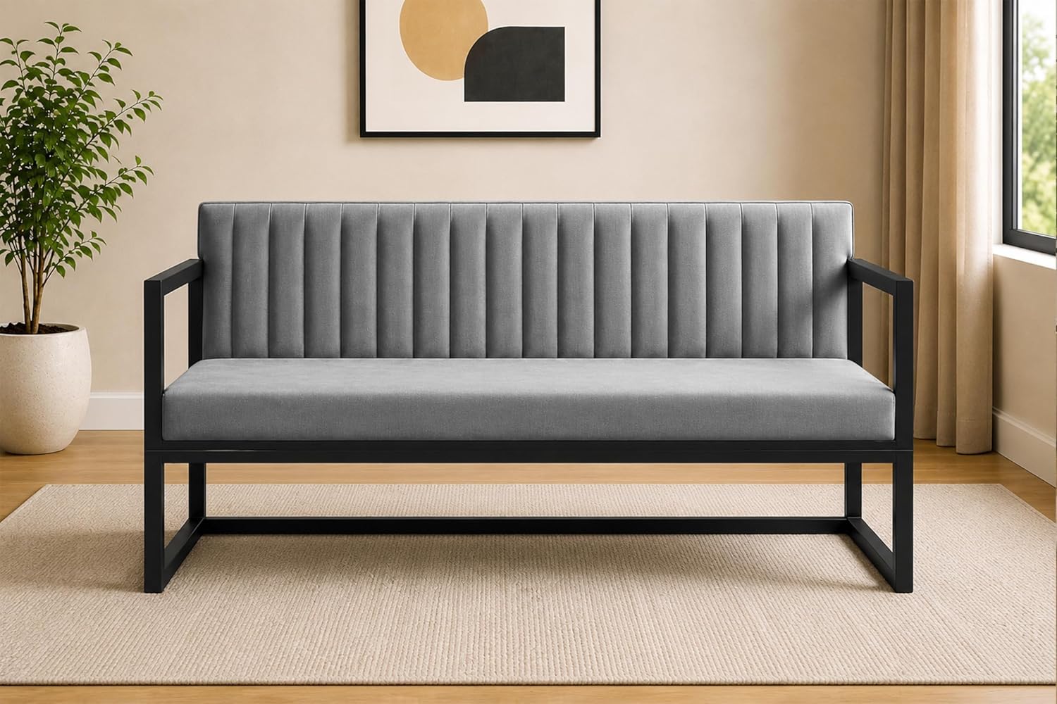 Metal Sofa Cum Bed for Living Room | Modern Metal Frame 3 Seater Sofa Bed for Home, Office & Lounge-Grey-image-6