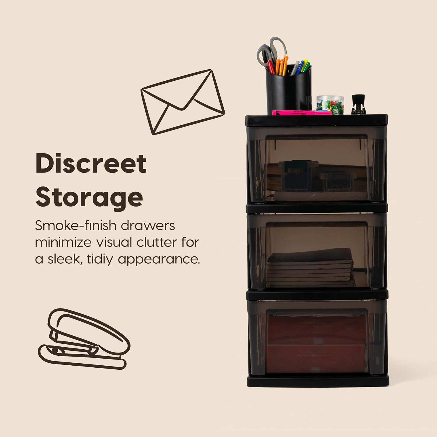  Plastic Drawer Storage Organizer, 3-Drawers, 2-Pack, for Classroom Art Craft Supplies, Bathroom Bedroom, Laundry Room, Black/Gray thumbnail
