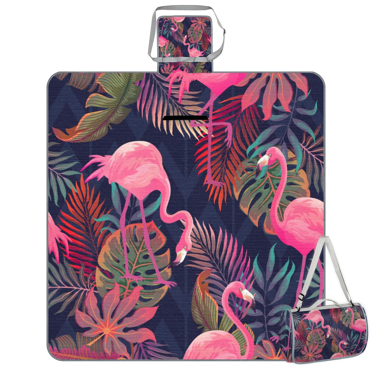 Shimoshe Picnic Blankets 57”x 59”, Colorful Palm Leaf Flamingo Waterproof Sandproof Picnic Mat Lightweight Foldable Beach Blanket for Camping Park Grass Beach Outdoor Blanket