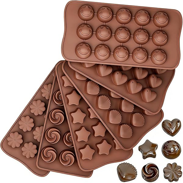 Moldes Bombones, 6 Piezas Silicona Moldes de Chocolate, Diferentes Formas, Caramelo 3D, para Hornear, Chocolate, Gelatina y Cubitos de Hielo, Caramelos, Dulces - 1