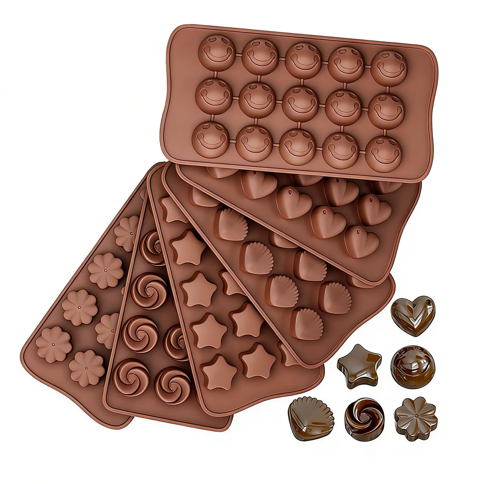 Moldes Bombones, 6 Piezas Silicona Moldes de Chocolate, Diferentes Formas, Caramelo 3D, para Hornear, Chocolate, Gelatina y Cubitos de Hielo, Caramelos, Dulces