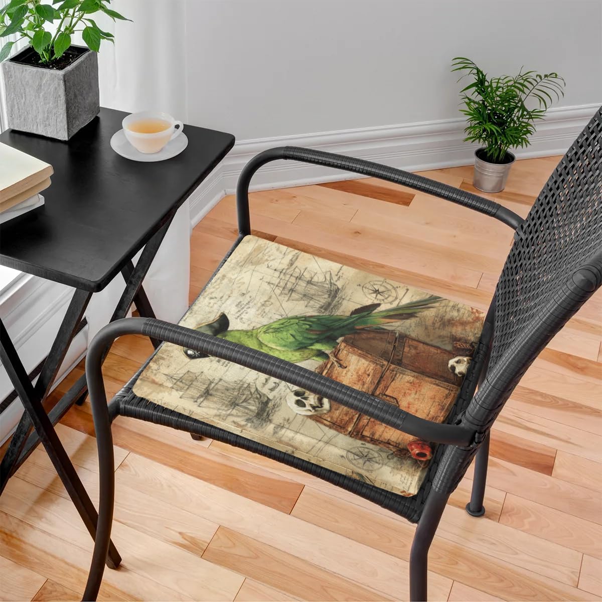 Green Parrot Vintage Seat Cushion Square Chair Cushions with Removable Cover Reversible Thick Chair Pads for Dining Kitchen Office