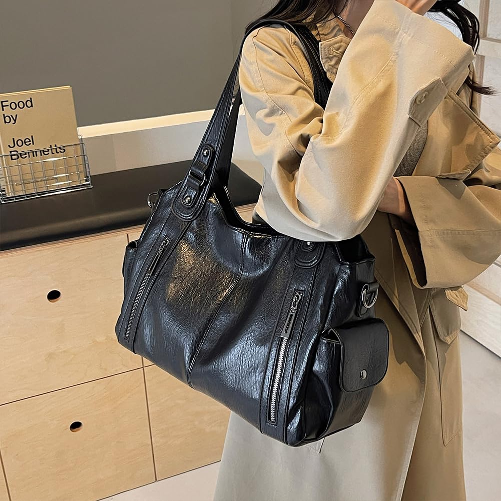 GSenhui Bolso de mano vintage para mujer, bolso de ciudad, holgado, grande, de piel sintética, estilo punk, bolso de hombro para mujer, para viajes, negro