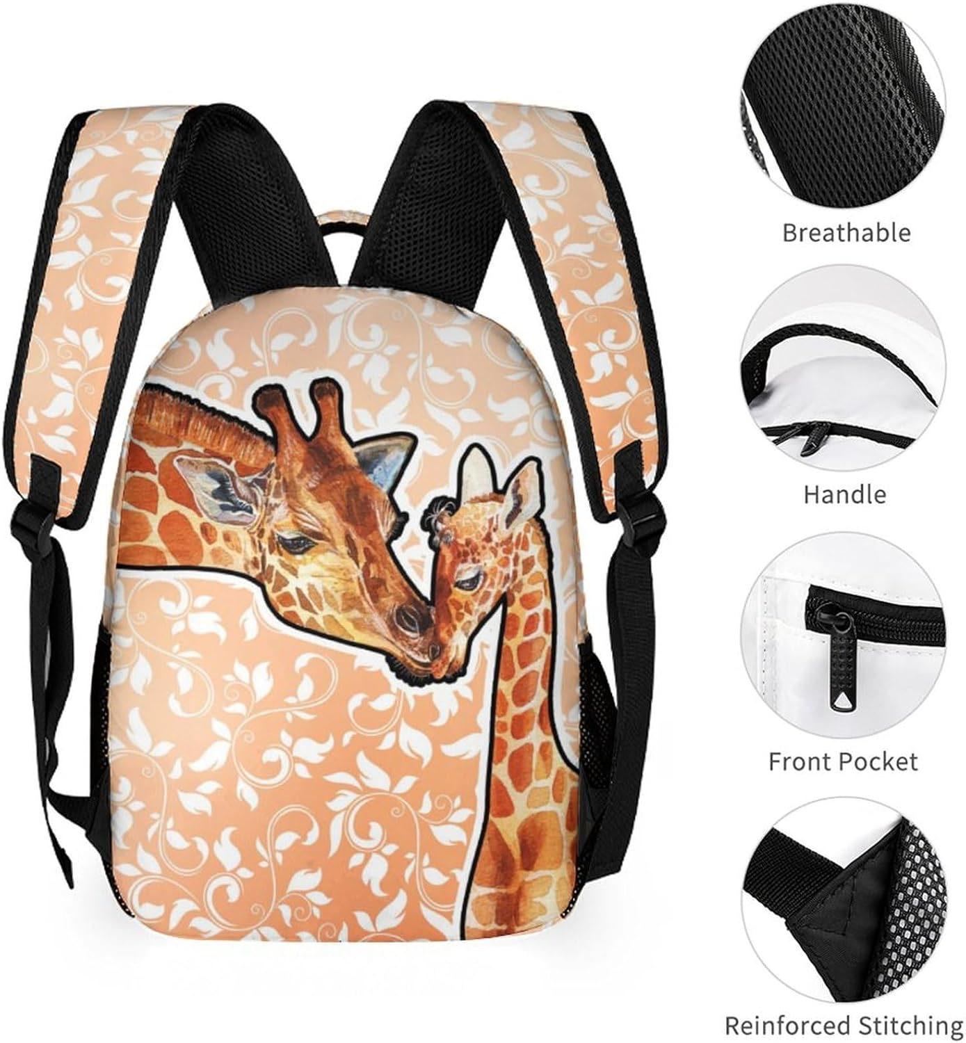 Giraffe Backpack for Kids Girls Boys School, 16 Inches Cute Giraffes Theme Bookbag, Adjustable, Lightweight, Large Capacity, Colorful Daily Casual Backpacks - Image 6