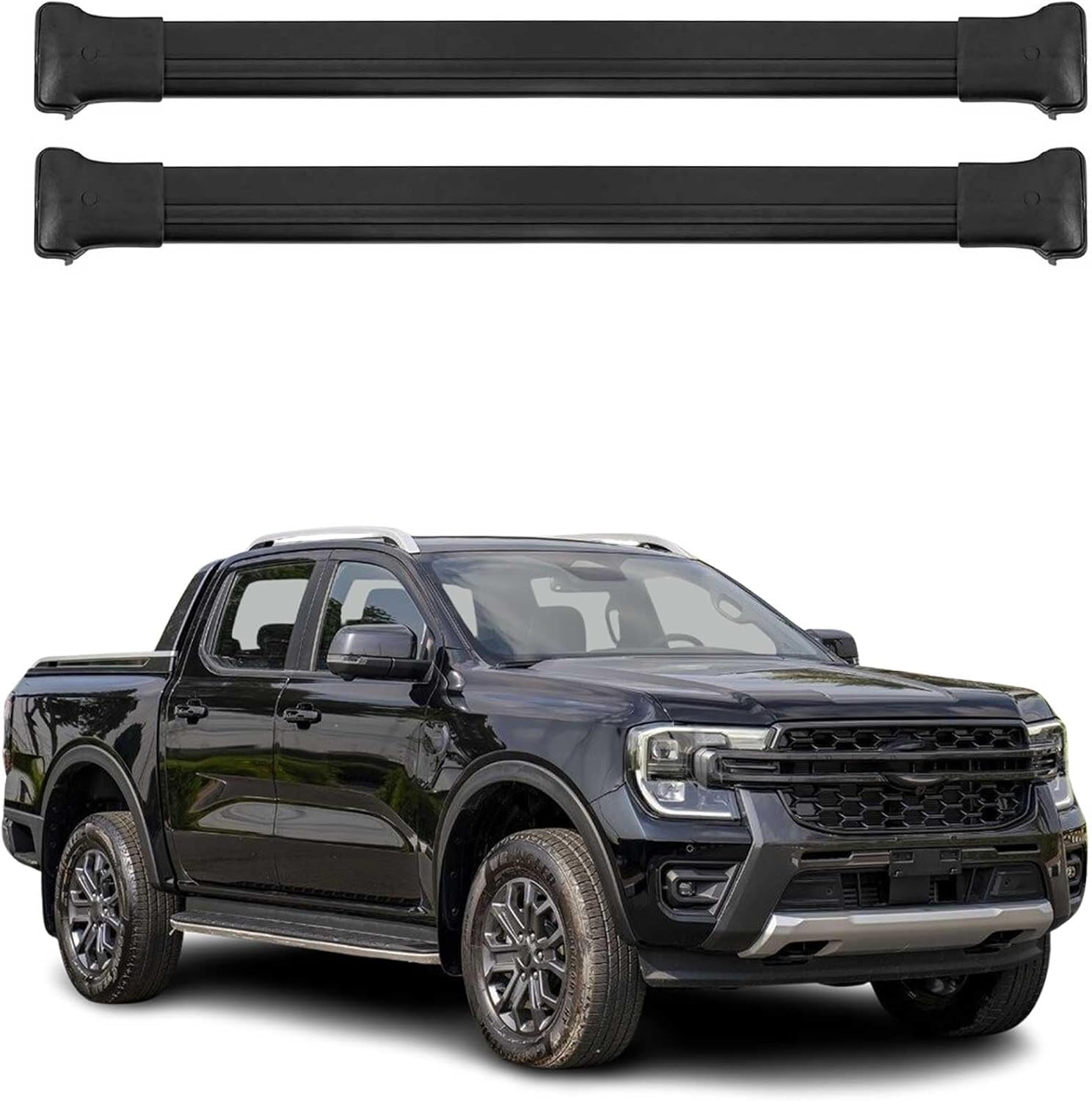 OMAC Aluminum Roof Rack Cross Bars for Ford Ranger 2024-2026 – Max 165 lb / 75 kg – 2 Bars Black