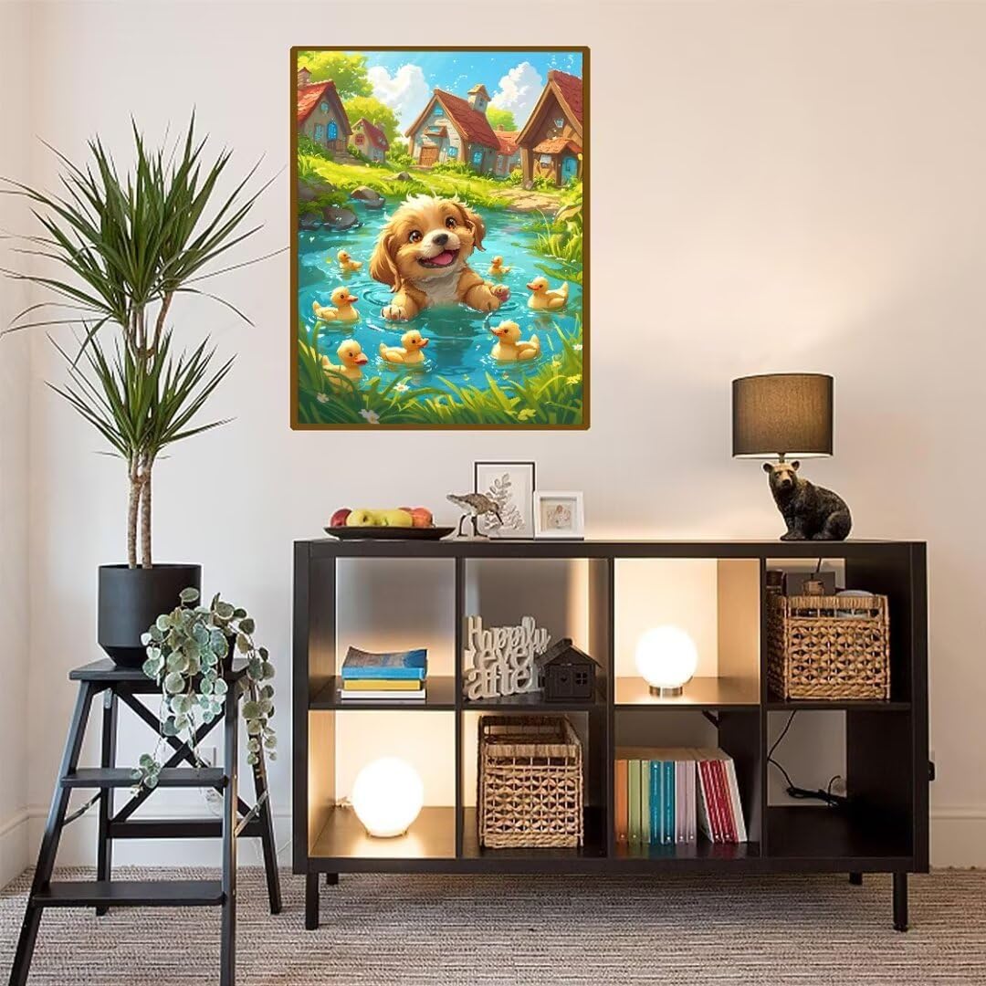 Diamond Painting Pato cachorro Pintura Diamante Adultos, Diamond Painting Niños, DIY Cuadros de Diamantes Kit Manualidades Adultos, para Navidad Decoración de La Pared Del Hogar Regalos 70x100cm t4475