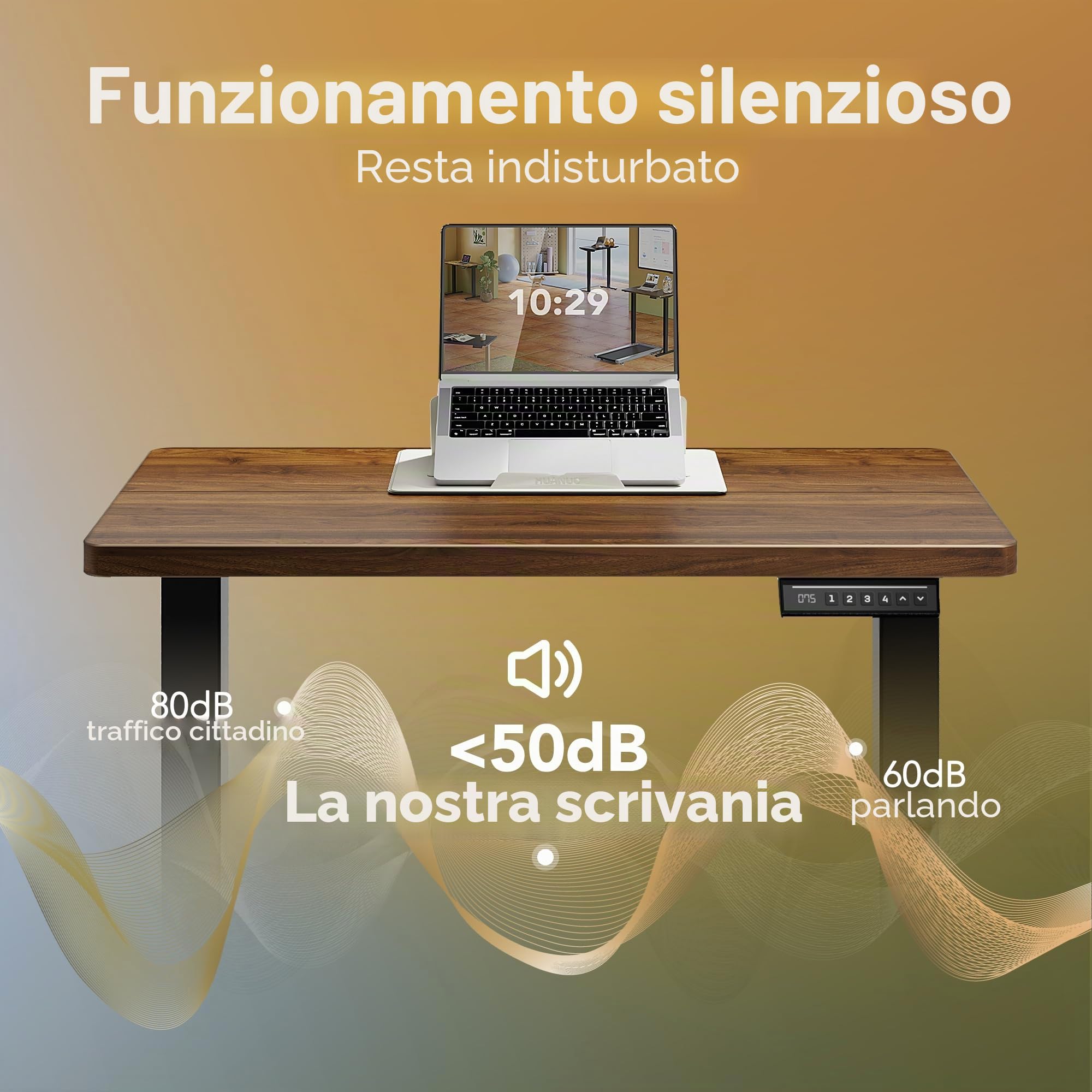 HUANUO Scrivania Regolabile in Altezza 80 x 48 cm, 4 impostazioni di altezza, scrivania elettrica per casa, ufficio e computer, standing desk, Noce Nero