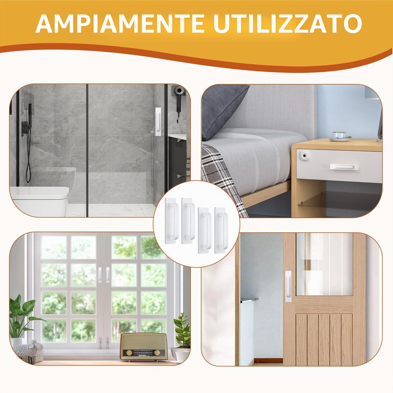 4 pezzi autoadesivi maniglie bianche, maniglia porta scorrevole, armadio da 10 x 2,5 cm, senza foratura, esterni, maniglie per mobili per armadi da cucina, armadi, finestre