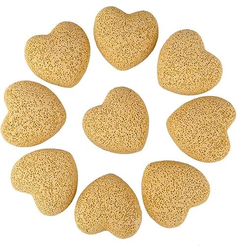 rockcloud Juego de difusor de aceite esencial de aromaterapia con forma de corazón de piedra de lava amarilla con forma de corazón, 0.9 pulgadas, 10
