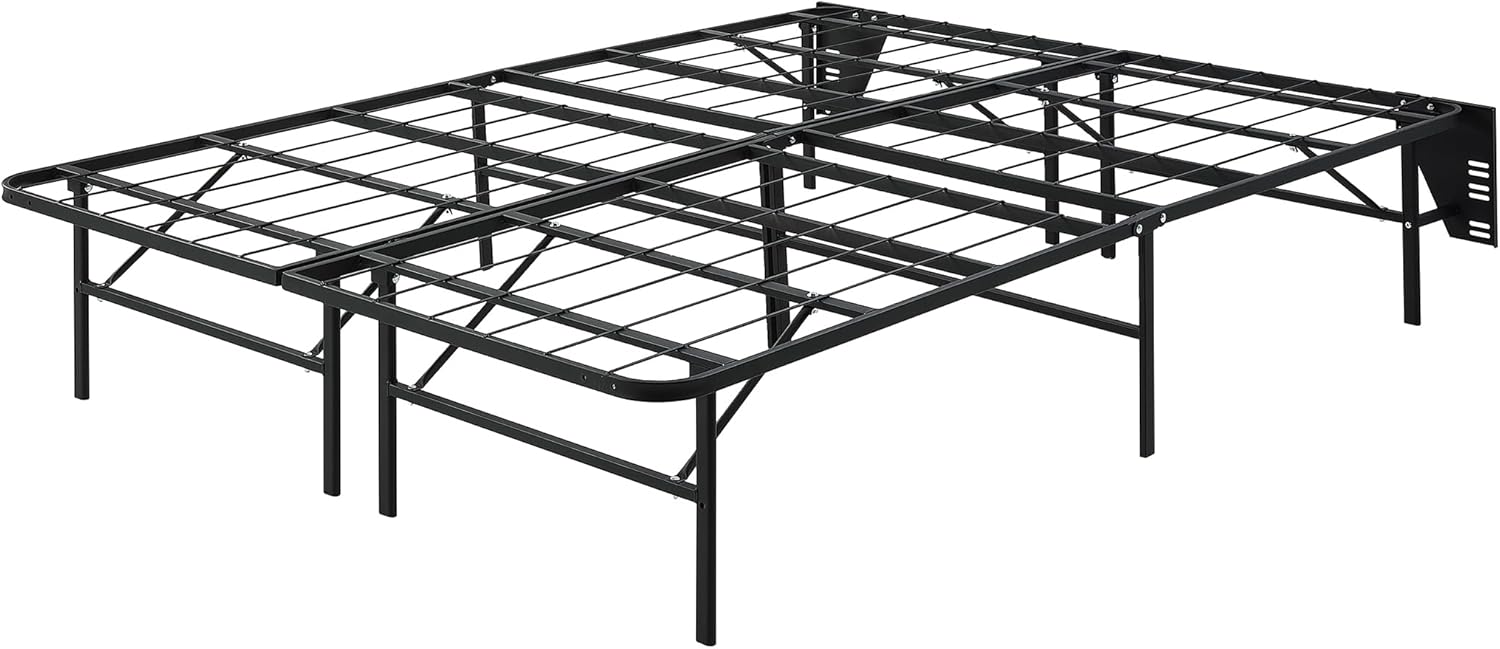 Lexicon Metal Platform Bed Frame Full Size, Folding Bed Mattress Foundation, 14'' High, No Box Spring Needed, Tool-Free Assembly, Underbed Storage, Black
