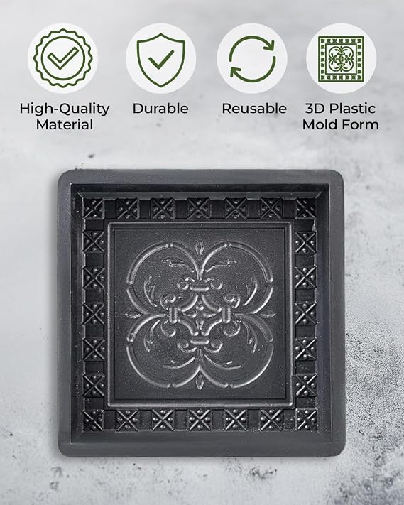 Plastic Molds Concrete Set Patio Paving Mold 4 pcs - Big Beautiful Pathmaker Precast Concrete Molds and Forms Stampcrete for Walkways - Large Cobblestone Molds for Concrete, Reusable