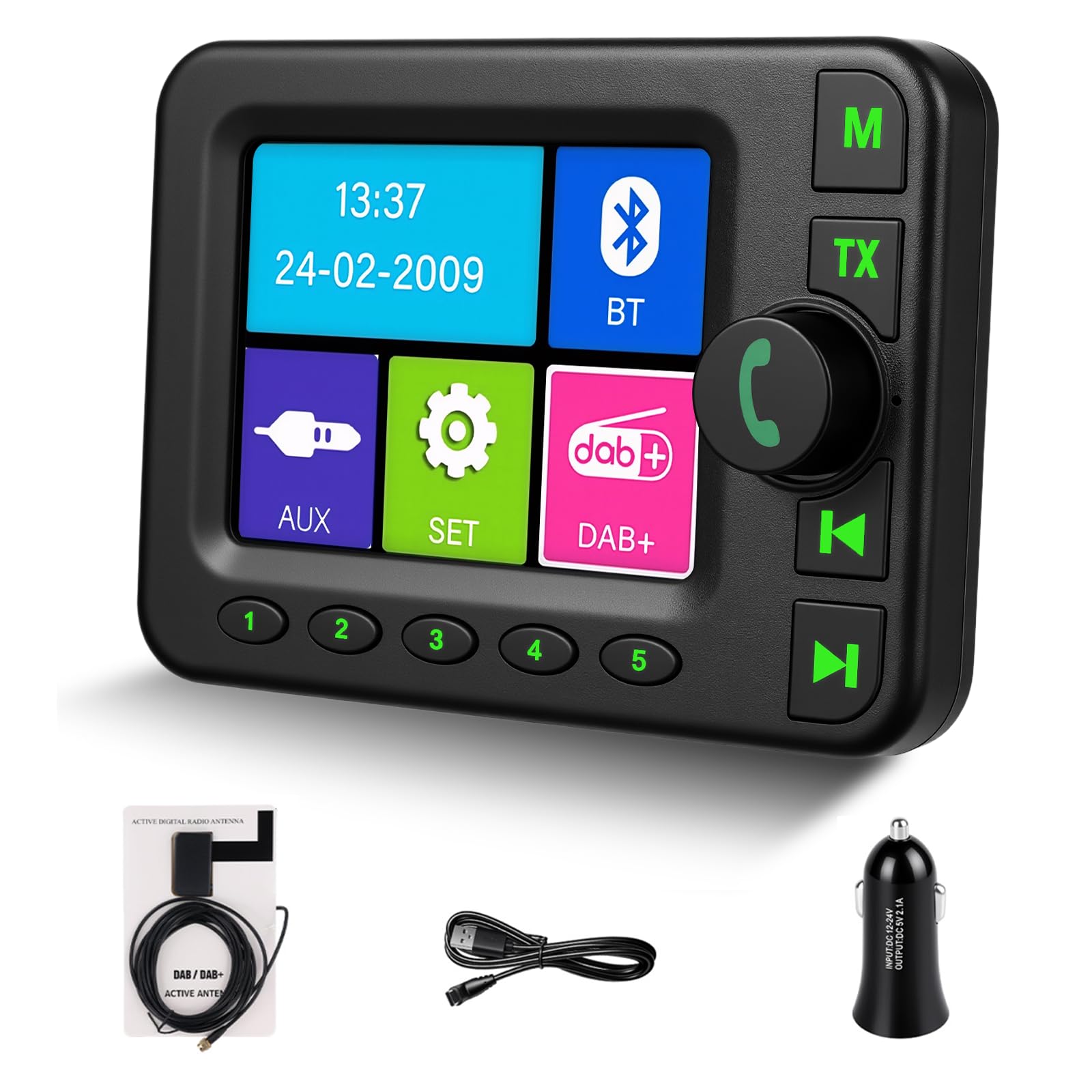 SIXTOP DAB+ Empfänger Auto mit FM Transmitter – DAB+ Adapter Autoradio Nachrüstset mit Bluetooth Freisprecheinrichtung, aktiver DAB Antenne, AUX Ausgang & 2.8 Zoll Farbdisplay