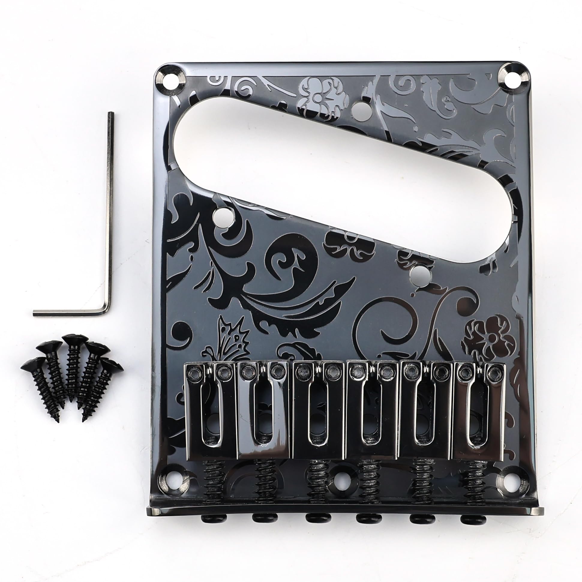 Puente de guitarra eléctrica fijo de acero inoxidable grabado de 10,5 mm con orificio de pastilla único, puente rígido de 6 cuerdas para guitarra eléctrica Telecaster Tele TL, piezas de repuesto