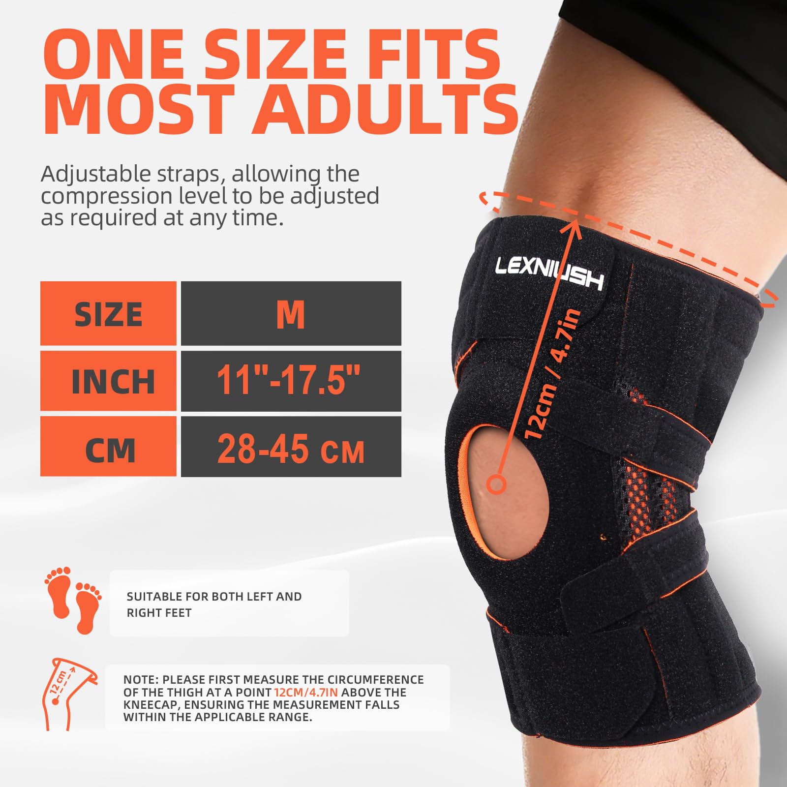 Lexniush - Rodillera deportiva ajustable, rodillera de artrosis, desgarros del menisco rodilla, rodillera ligamentada con estabilizadores laterales y almohadillas de goma, color negro