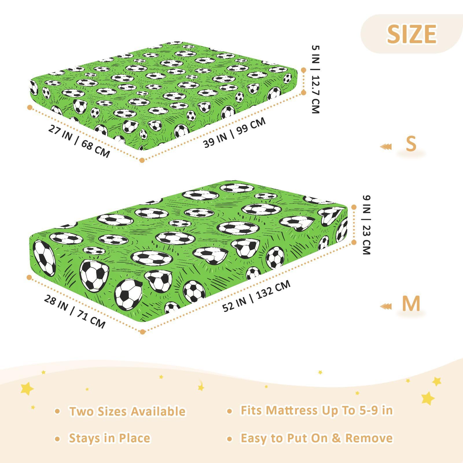 Babybettlaken für Jungen und Mädchen, weich, für Kleinkinder, Standardmatratze, Spannbetttuch, 71,1 x 132,1 cm, Fußball-Grün