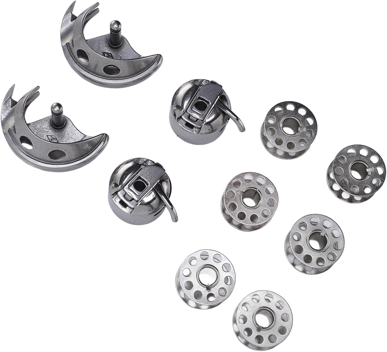 Bobbins Bobbin Case Shuttle Hook Set, a Spare Part for Home Sewing Machines, Suitable for Older Models. Includes 2 Swing Hooks, 2 Thread Boxes, and 6 spools.