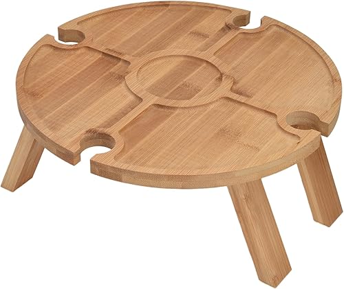Miniatura 7 de Mesa de picnic plegable portátil, mesa de madera plegable al aire libre con soporte para copa de vino para senderismo, camping, cena