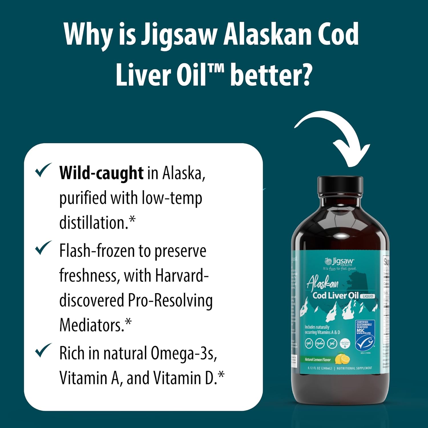 Jigsaw Health Alaskan Cod Liver Oil Liquid, 48 Servings - Image 5