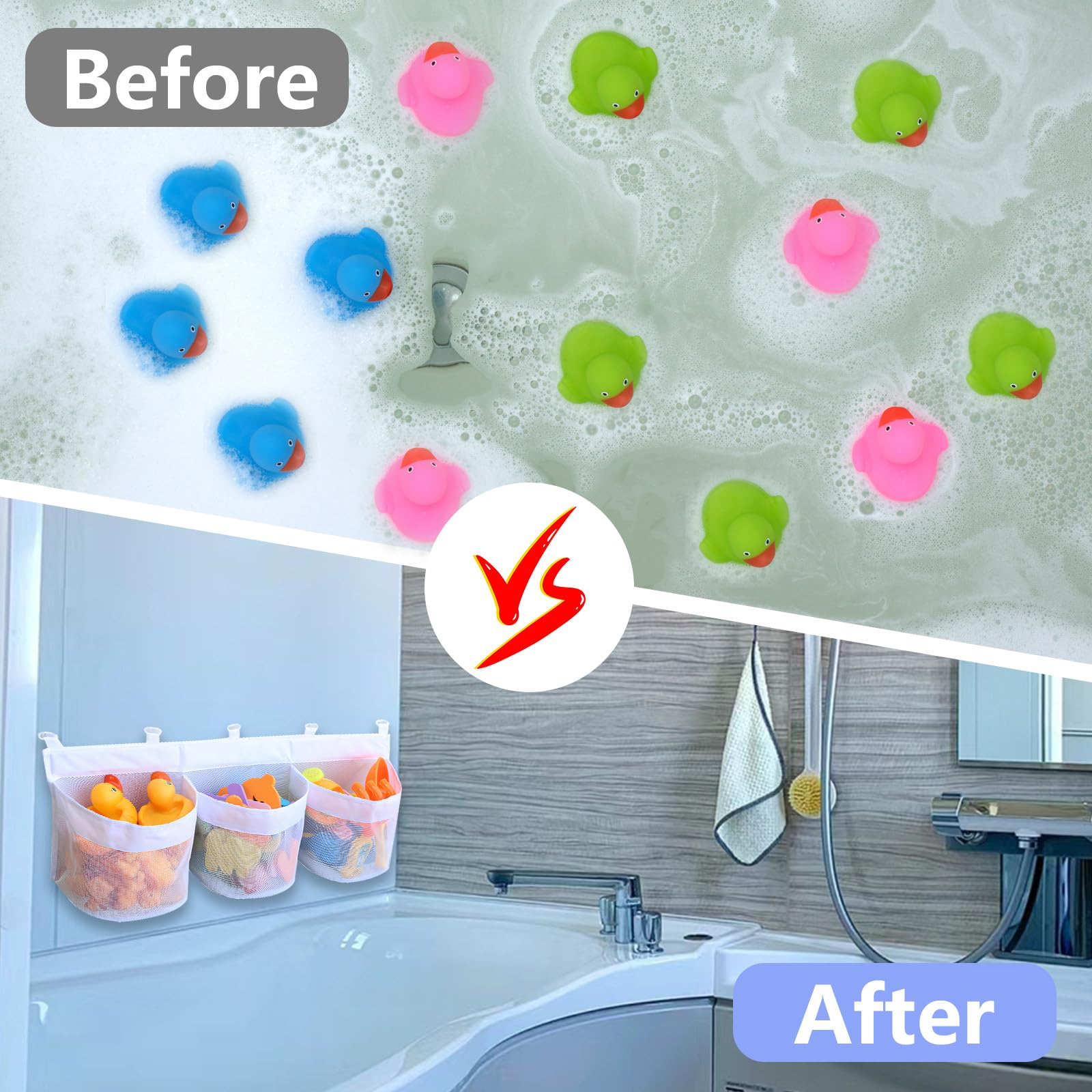 Filet De Rangement Pour Jouets De Bain Ksvaye - 3 Casiers Avec Crochets, 60x25x13cm, Blanc
