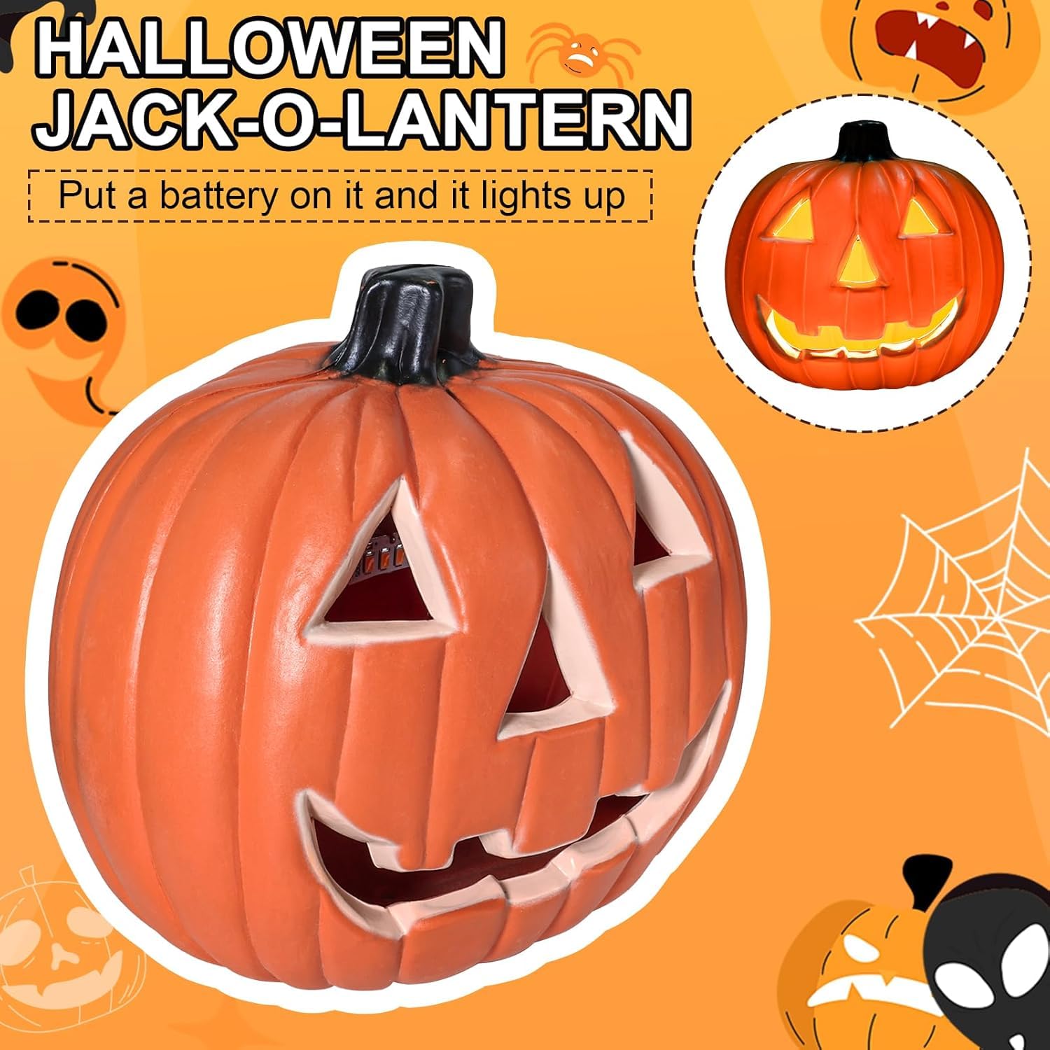 Decorazioni a zucca di Halloween, lanterna a LED a forma di zucca di Halloween, classica forma di zucca con volto sorridente tradizionale per tavolo, feste, cortile, giardino, uso interno ed esterno