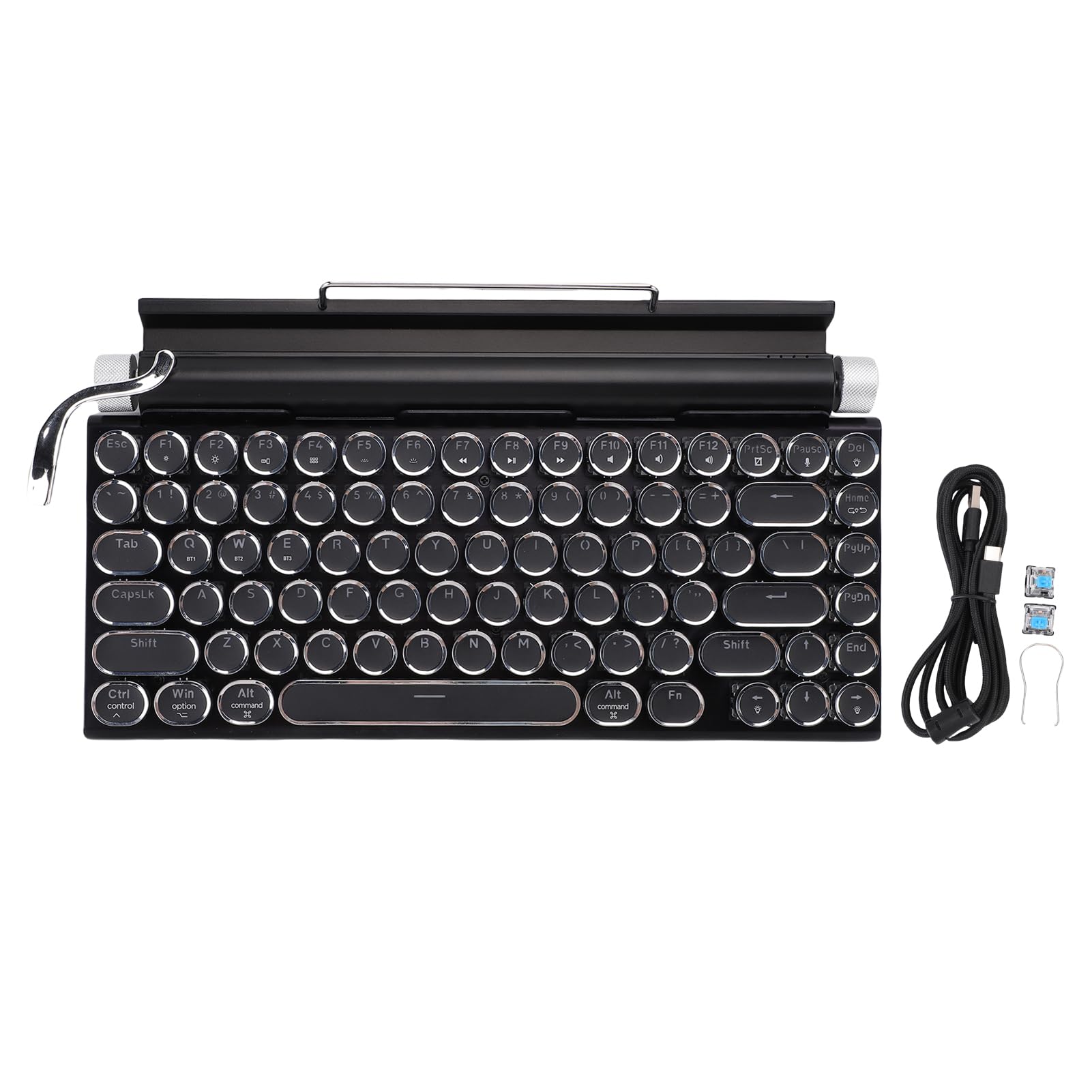 Tonysa Tastiera Meccanica retrò, Tastiera Bluetooth/Wired -scrittrice, Tasti Rotondi, modalità di Retroilluminazione 14, Compatibili con PC/tablet (Punk Metal Frame Design) (BLACK)