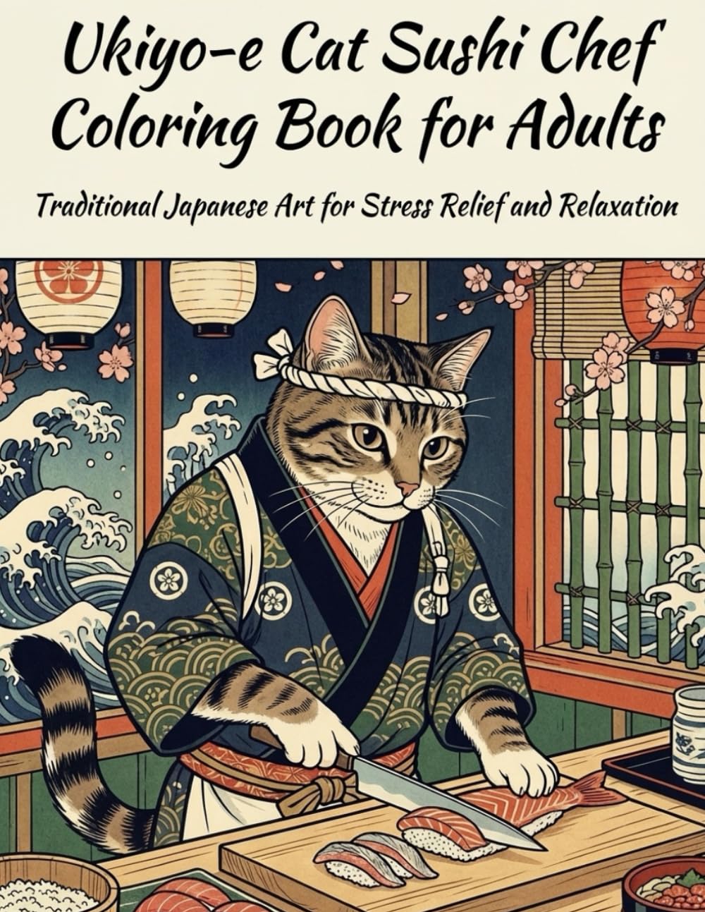 Ukiyo-e Ukiyo-e Cat Sushi Chef Coloring Book for Adults: Traditional Japanese Art for Stress Relief and Relaxation