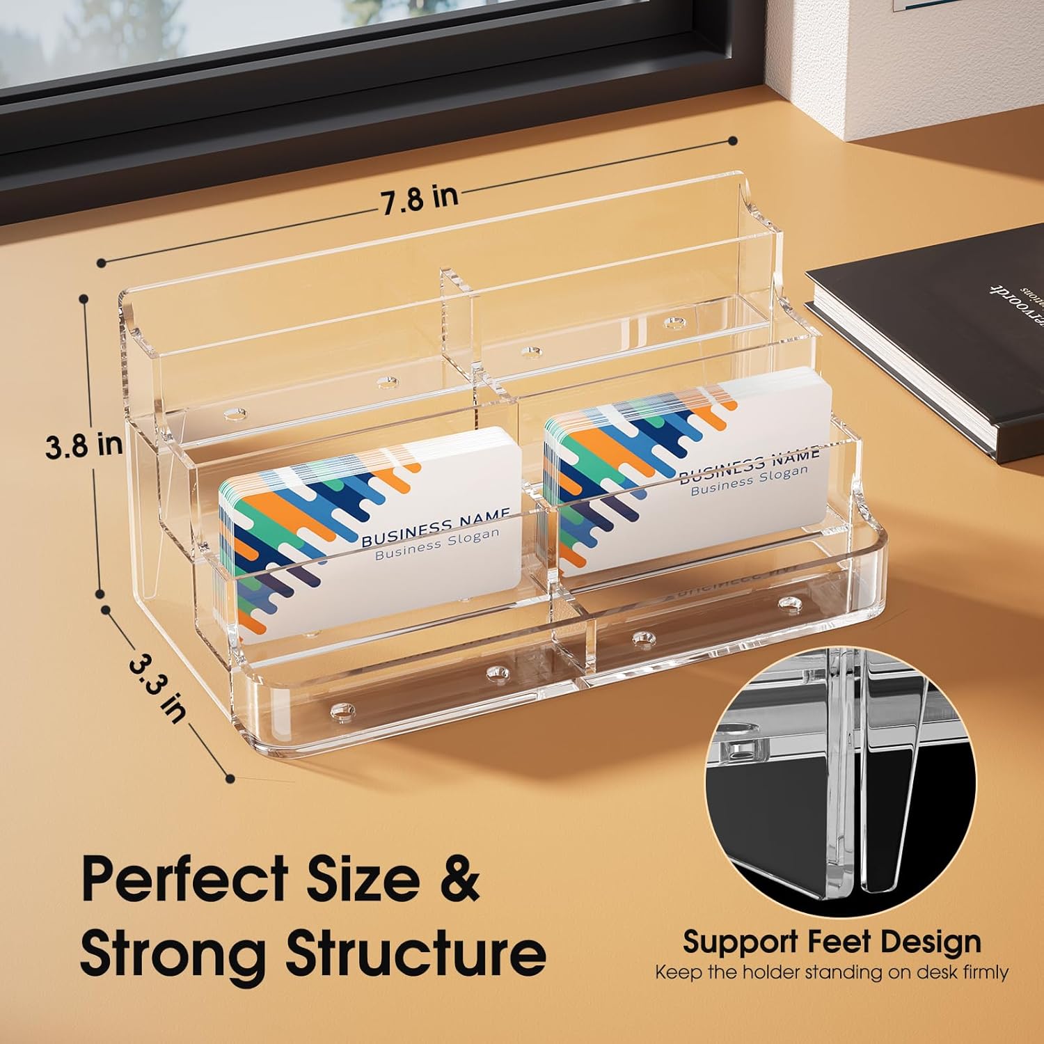 MaxGear 8 Pack Acrylic Business Card Holder for Desk, Clear Desktop Business Card Display Stand with 8 Pockets, 4-Tier Freestanding Card Organizer for Office, Reception, Countertop