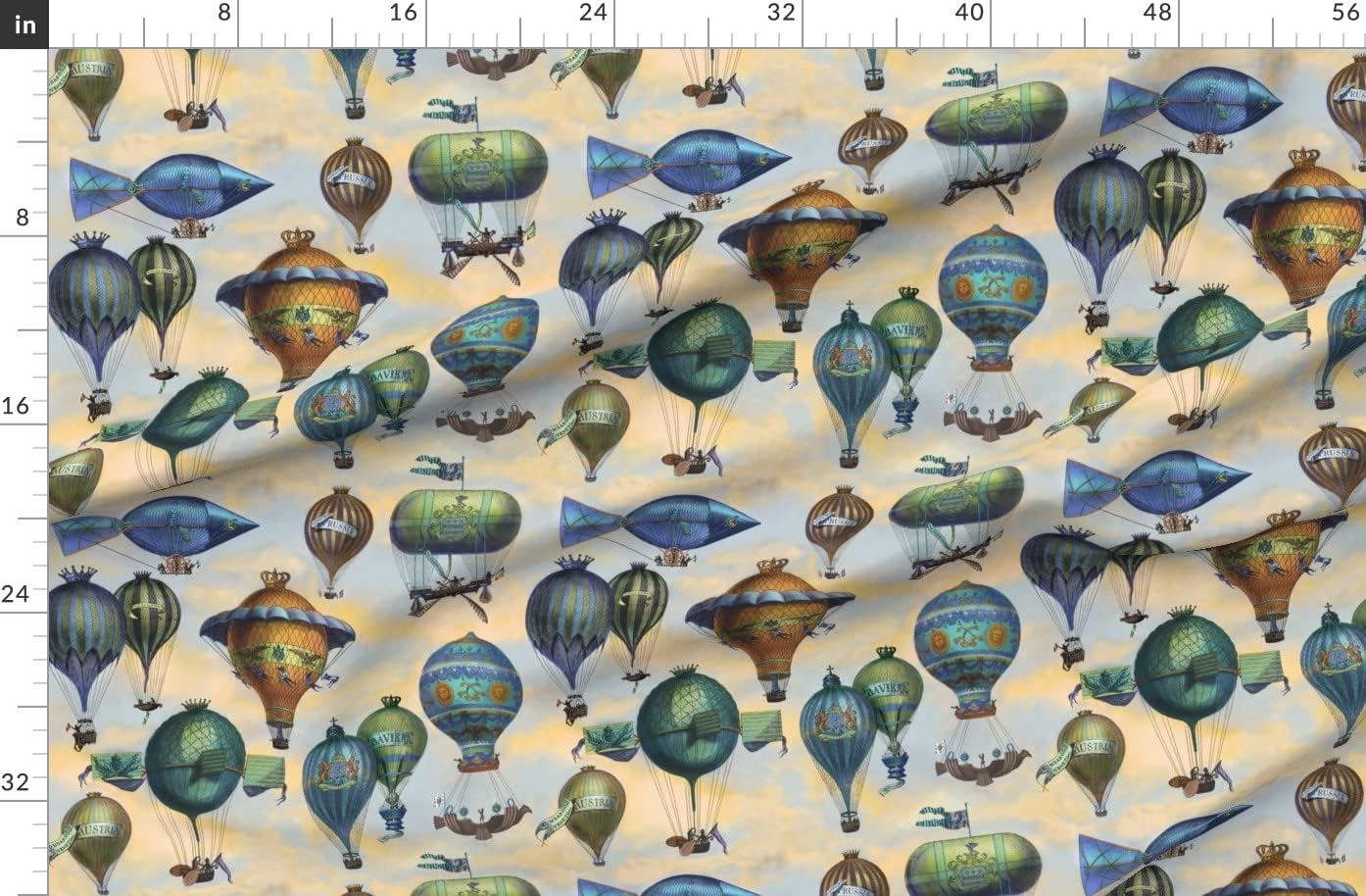 Spoonflower Fabric - Aviation Large Steam Punk Steampunk Hot Air Balloons Geek Chic Printed on Organic Cotton Sateen Fabric by The Yard - Sewing Quilting Apparel Home Decor
