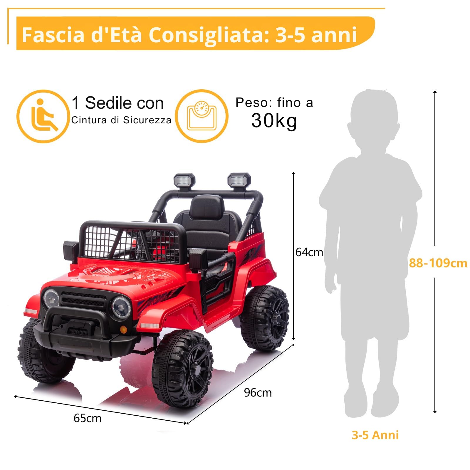 LALAHO Mcchina Elettrica Per Bambini 12V, Vel. max. 4,5 km/h Auto Elettrica per Bambini 3-5 Anni, Sospensioni, MP3, Telecomando, Rosso