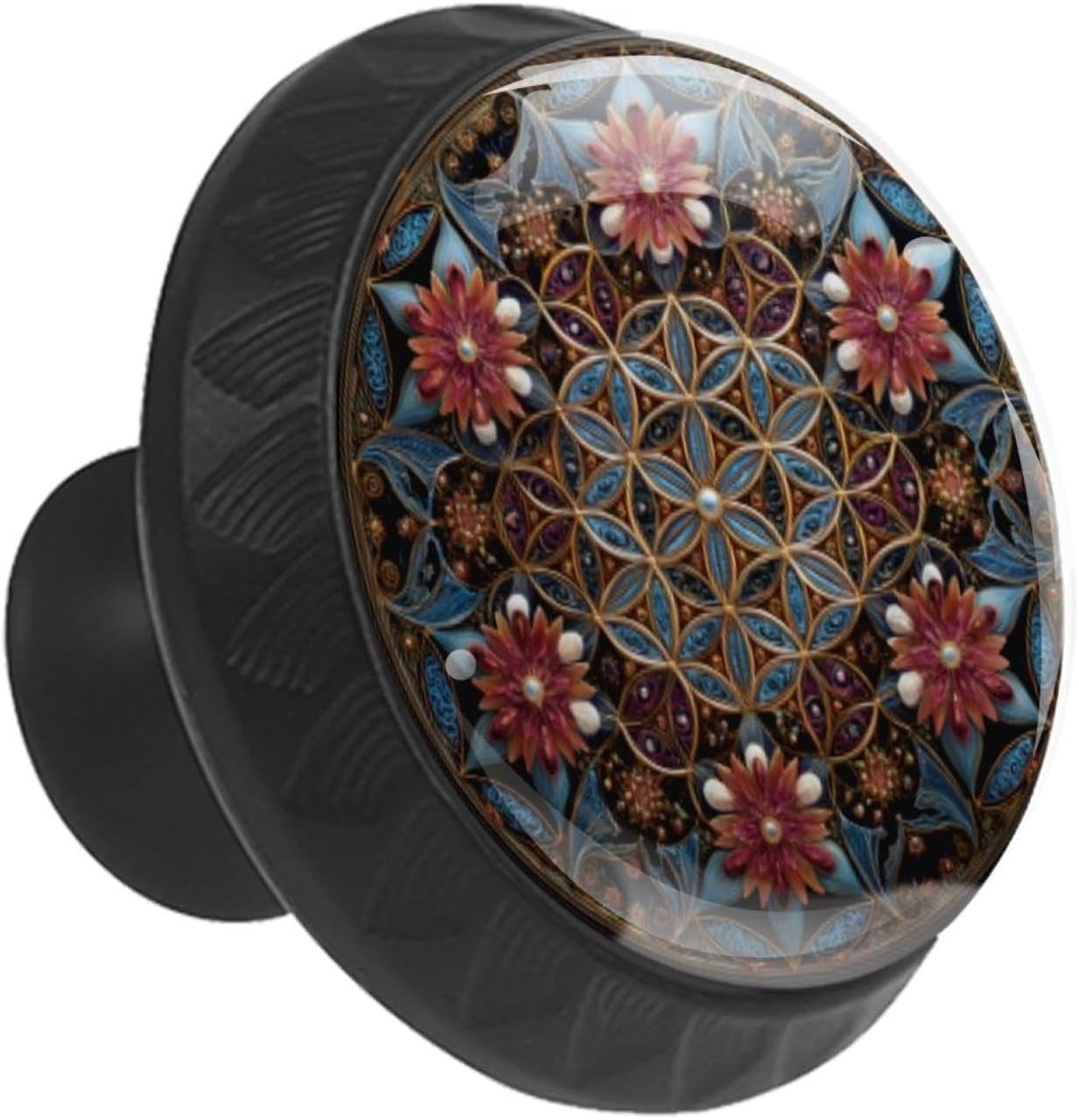 Black Flower (3) Printed Drawer Pulls, Sturdy Cabinet Knobs for Bedroom Furniture and Closet