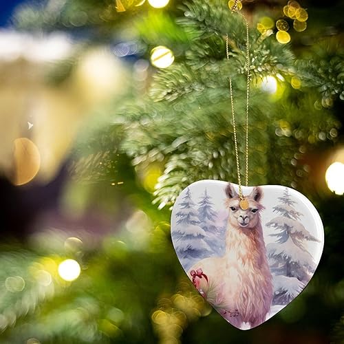 Miniatura 5 de Adorno de cerámica con forma de corazón de Lama Glama de 3 pulgadas, lindo adorno de llama de alpaca, Navidad, hogar, oficina, árbol, decoración de