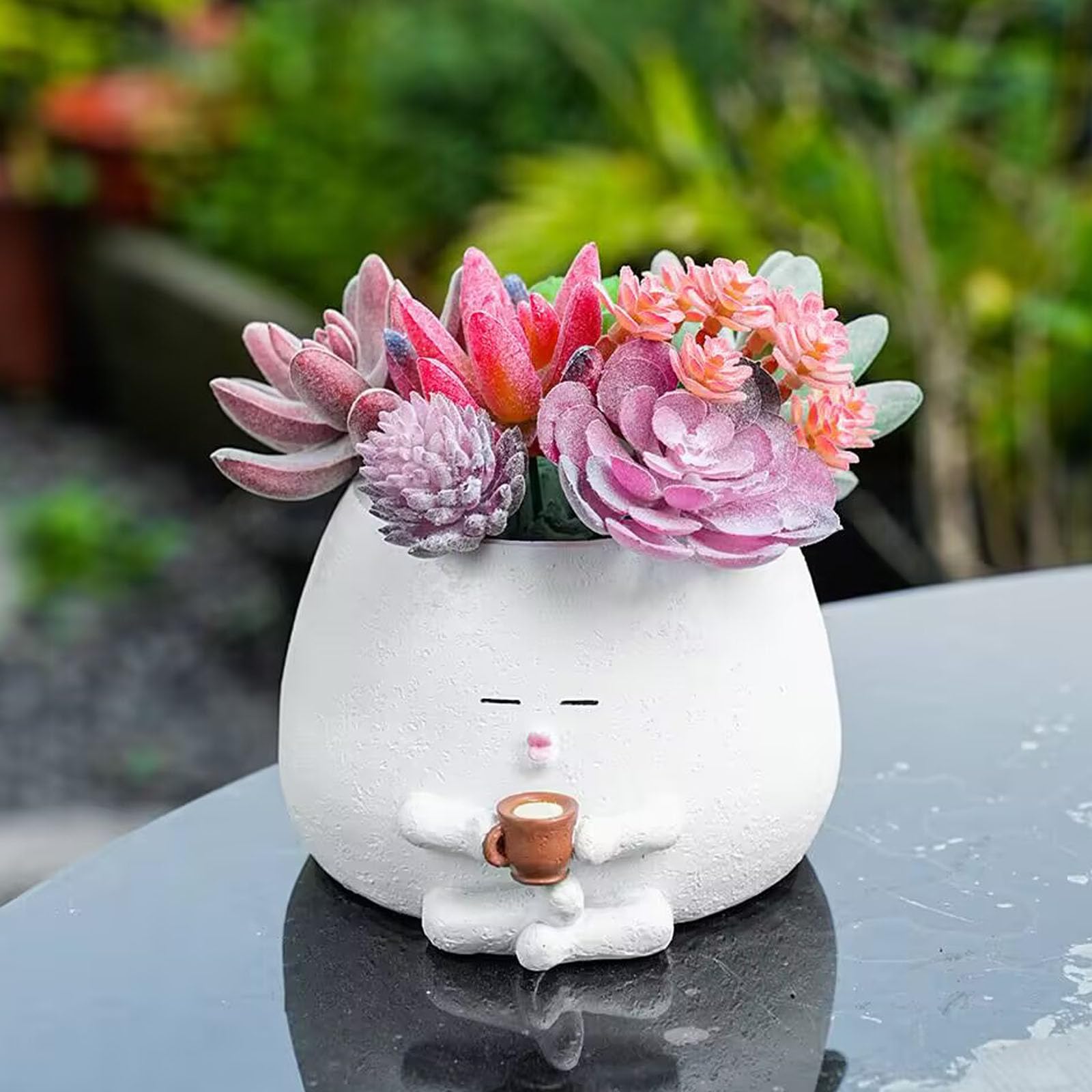 Blumentopf Mit Smiley-Gesicht – Aus Kunstharz, 12x8,5 Cm, Mit Ablaufloch, Für Sukkulenten & Kleine Pflanzen