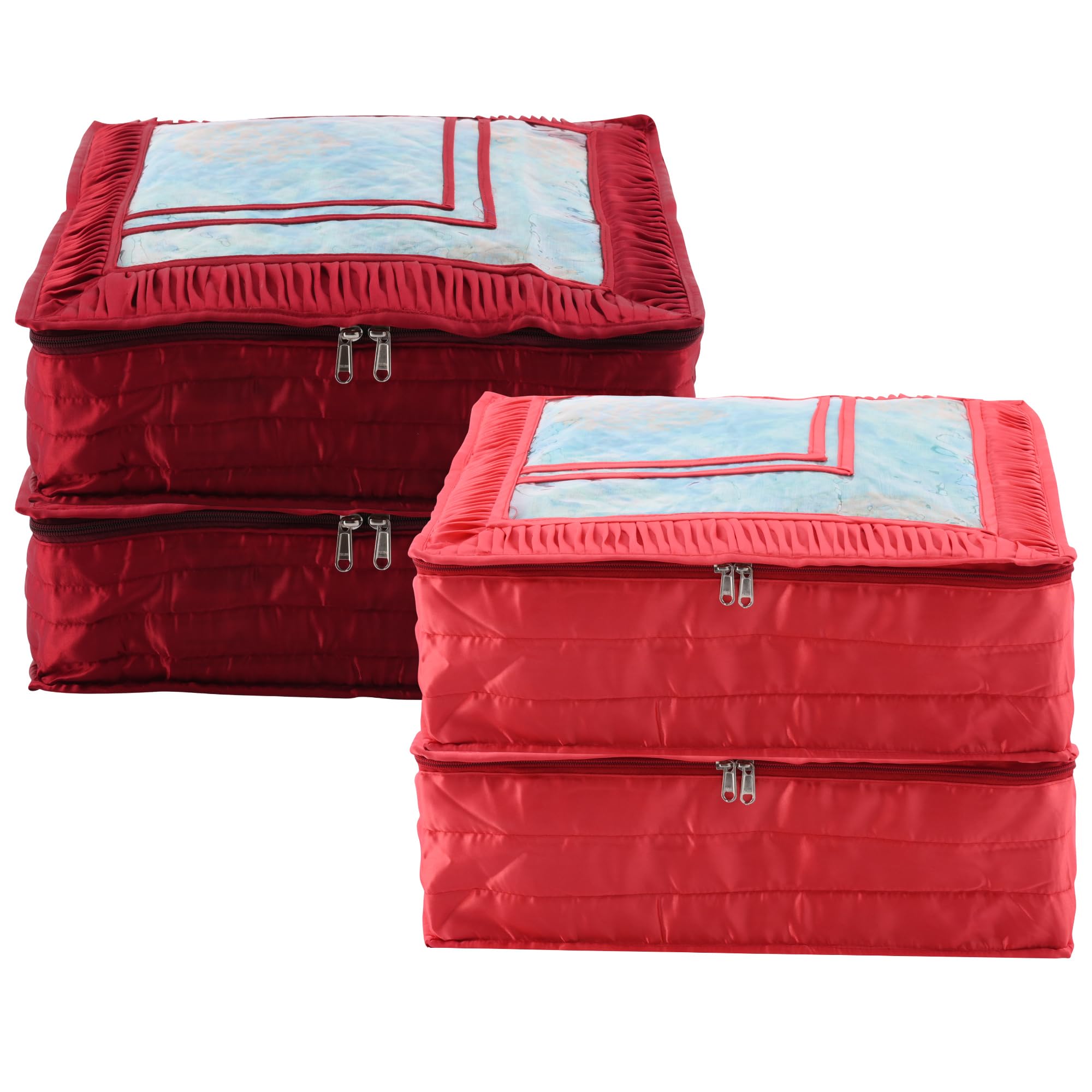 Kuber Industries Pack of 4 Saree Storage Bag | 6 Inch | Satin Wardrobe Storage Bag | Garment Cover for Lehenga-Suit |Lightweight-Portable Clothes Bag | Frill Design | Maroon & Red (B0D14PRKSD) Amazon Price History, Amazon Price Tracker