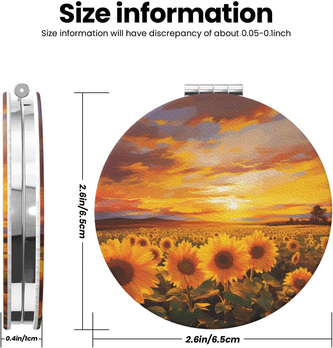 Compact Mirror Beautiful Sunflower Field Sunset Pocket Travel Makeup Mirrors Double Sided 1x/2x Magnifying Foldable Mini Cosmetic Mirrors Portable Handheld Beauty Mirror for Women Girls Gift image 3