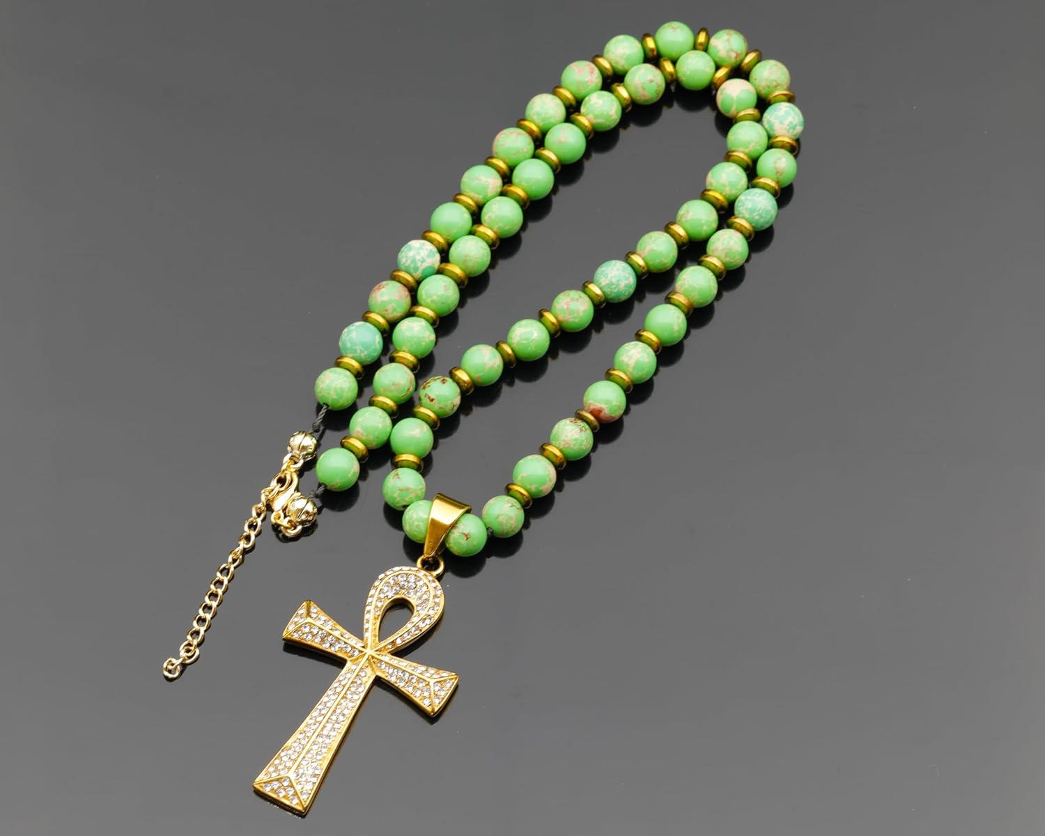 Handmade Clear Quartz Ankh Necklace | Gold-Tone Steel Pendant with Zircon Stones | Spiritual Egyptian Symbol Jewelry for Men and Women | Gift Idea - Image 4