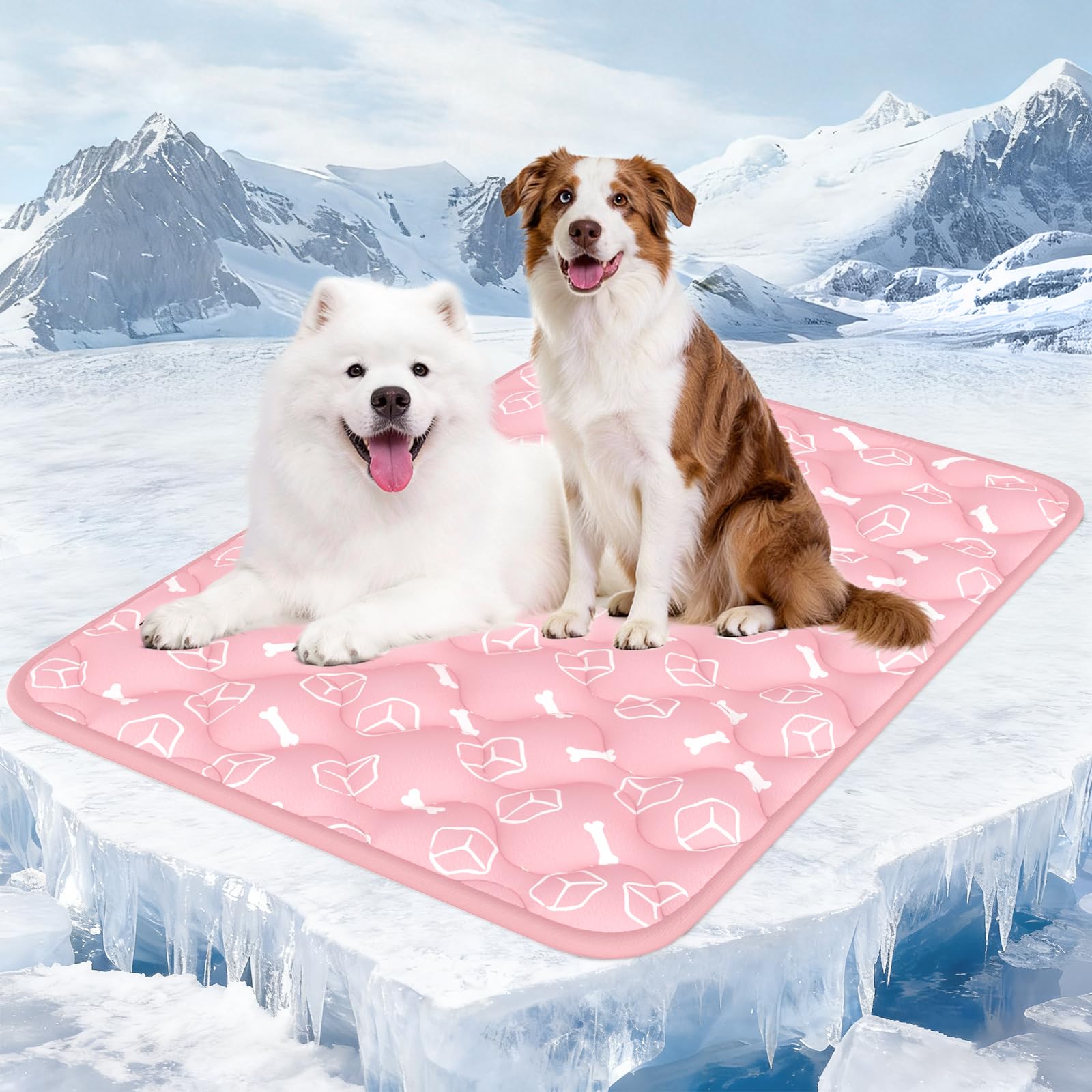 Rywell 【Upgraded】 150 * 102cm Dog Cooling Mat,Thicken Cooling Mat for Giant Dog, Arc-Chill Arc-Chill Waterproof& Endothermic Color Changing Cooling Pad(Q-Max>0.5) for Crate, Sofa, Kennel(Pink)