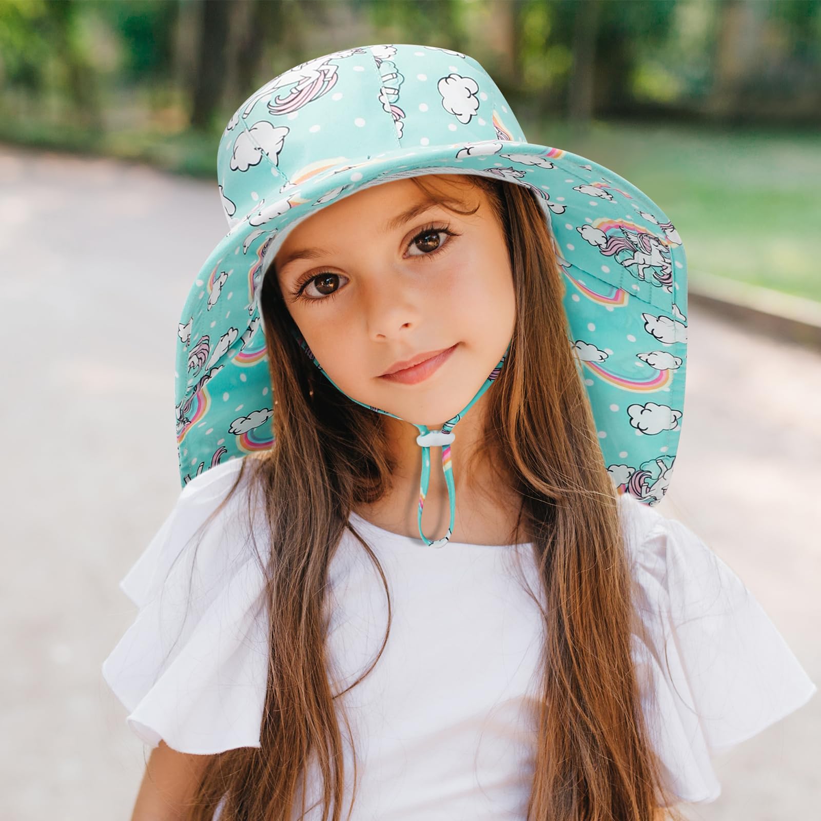MASOCIO 2 Pcs Baby Sun Hat Toddler Summer Hats Neck Cover with Adjustable Head Drawstring and Chin Strap for Kids 6 Months-6 Years — view 7