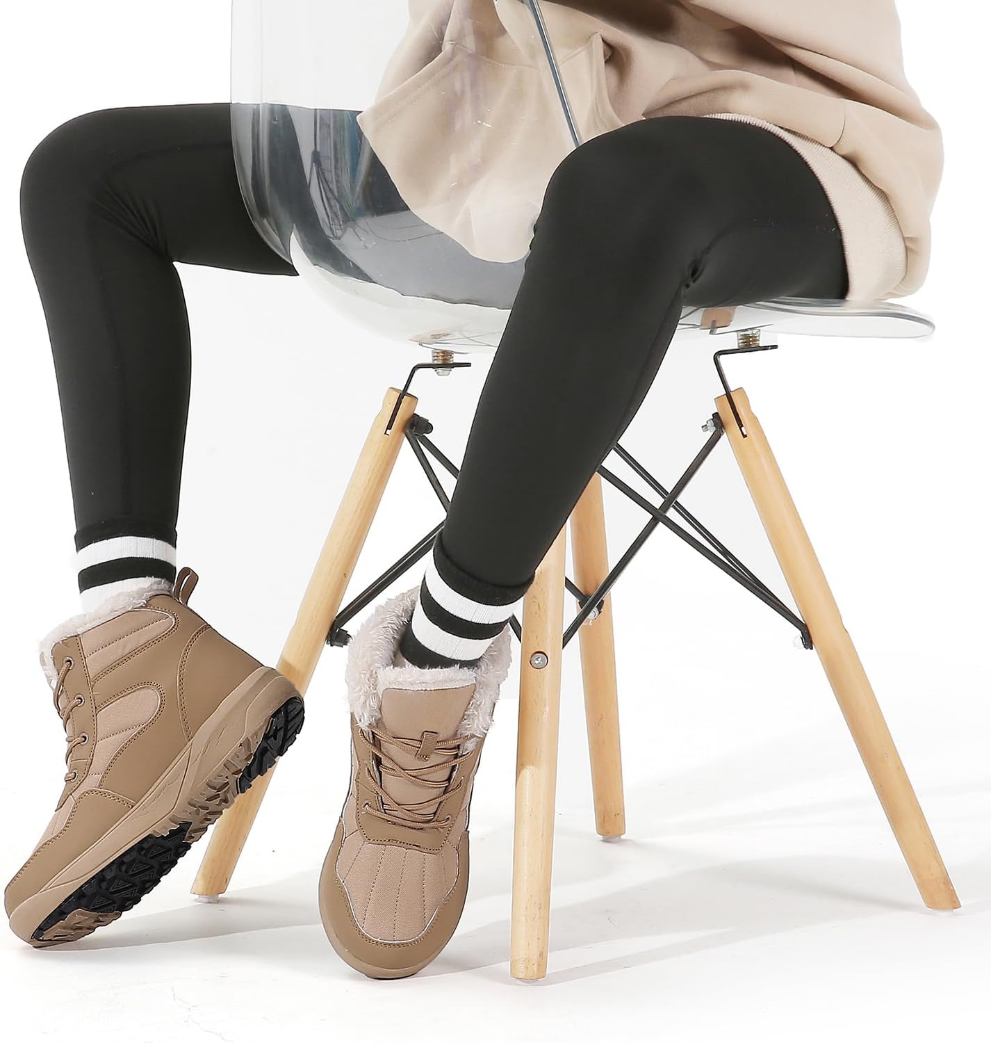 ChayChax Women's Winter Snow Boots with Fur Lined Lightweight Ankle Booties Anti Slip Comfortable Warm Winter Shoes 11 Khaki image 5 of 5 B0CJJR43JN