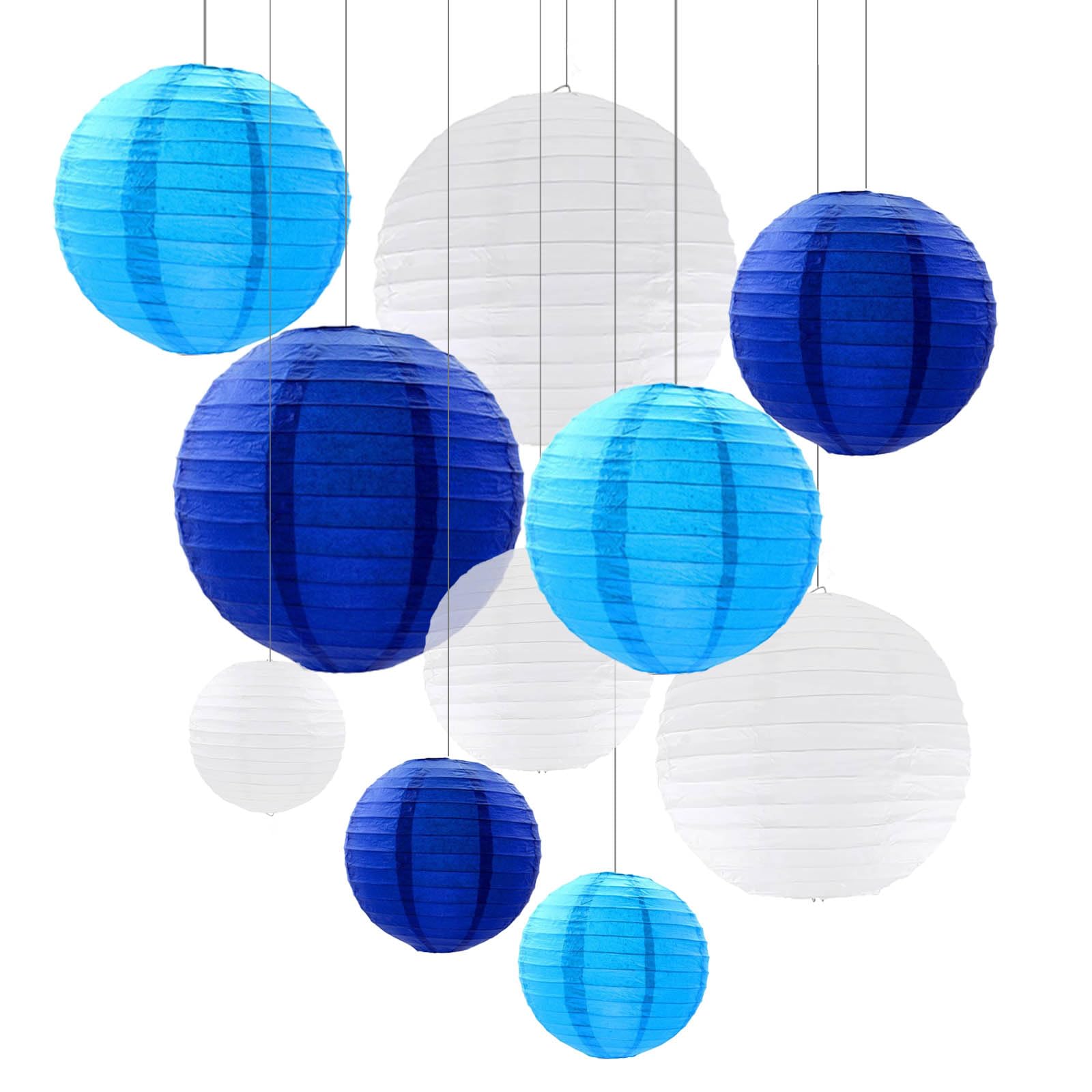 ZOOYOO 10pcs Paper Lanterns,Blue Round Hanging Paper Lanterns Decorations for Wedding,Graduation,Gender Reveal,Anniversary,Home,Birthday Party,Graden