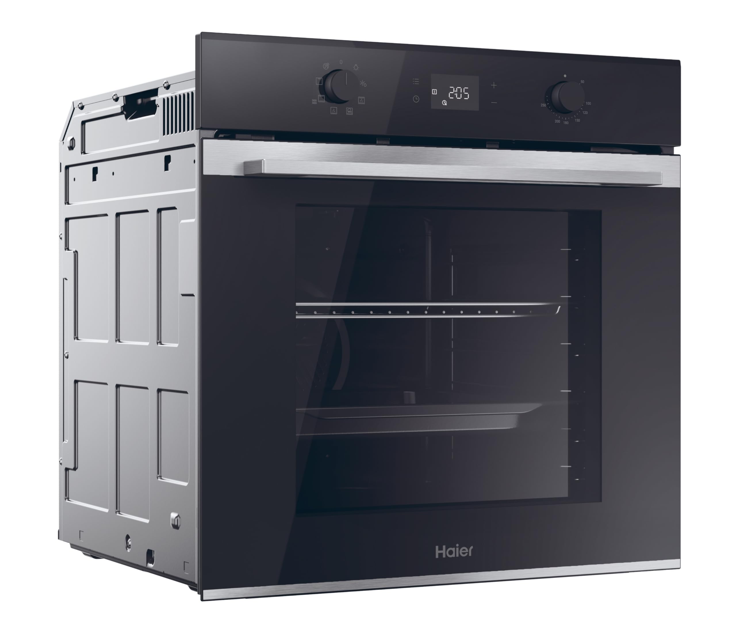 Haier ID Series 2 H6 ID2P3T1HTX - Forno multifunzione idrolitico, 78 l, cottura multilivello, 9 funzioni, display touch e manopole rotanti, guida telescopica, 2 cristalli in porta, nero e inox