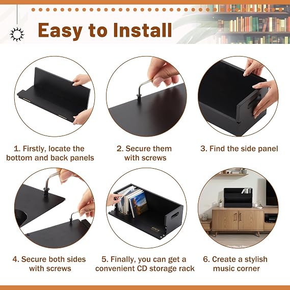 CroBlissful 2 Set Wooden DVD and CD Storage Box Cassette Tape Display Stand Holder Rack with Carrying Handle, Organizer Shelf for Movie Cases, Each Can Store up to 36 CDs and 26 DVDs (Black)