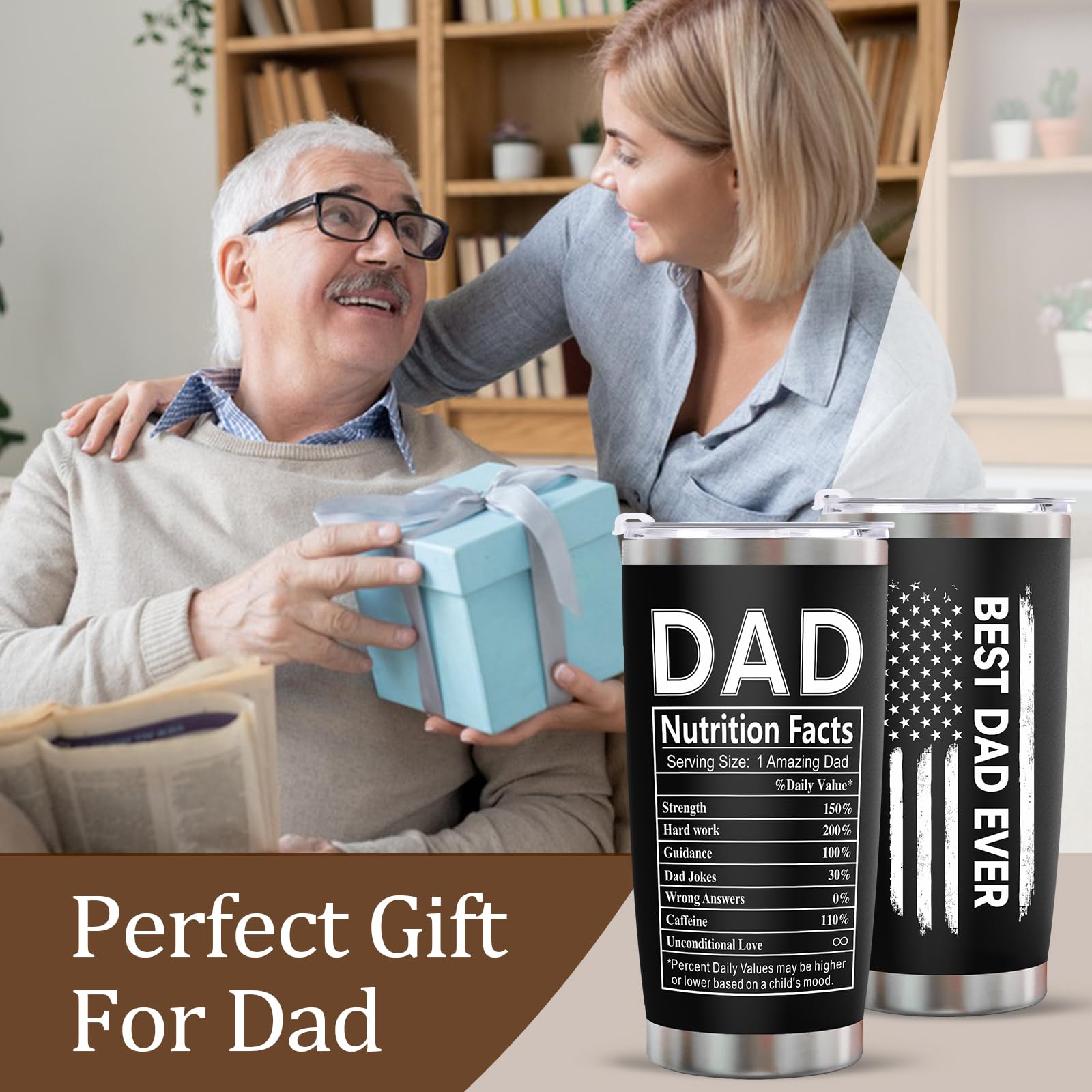 Erpotyl Fathers Day Dad Gifts for Men- 20Oz Stainless Steel Tumbler Indoor Outdoor Work Essentials Leakproof Camping Gym Office Cup with Lid and Straw Birthday Gifts for Him Stepdad Husband Dad Uncle