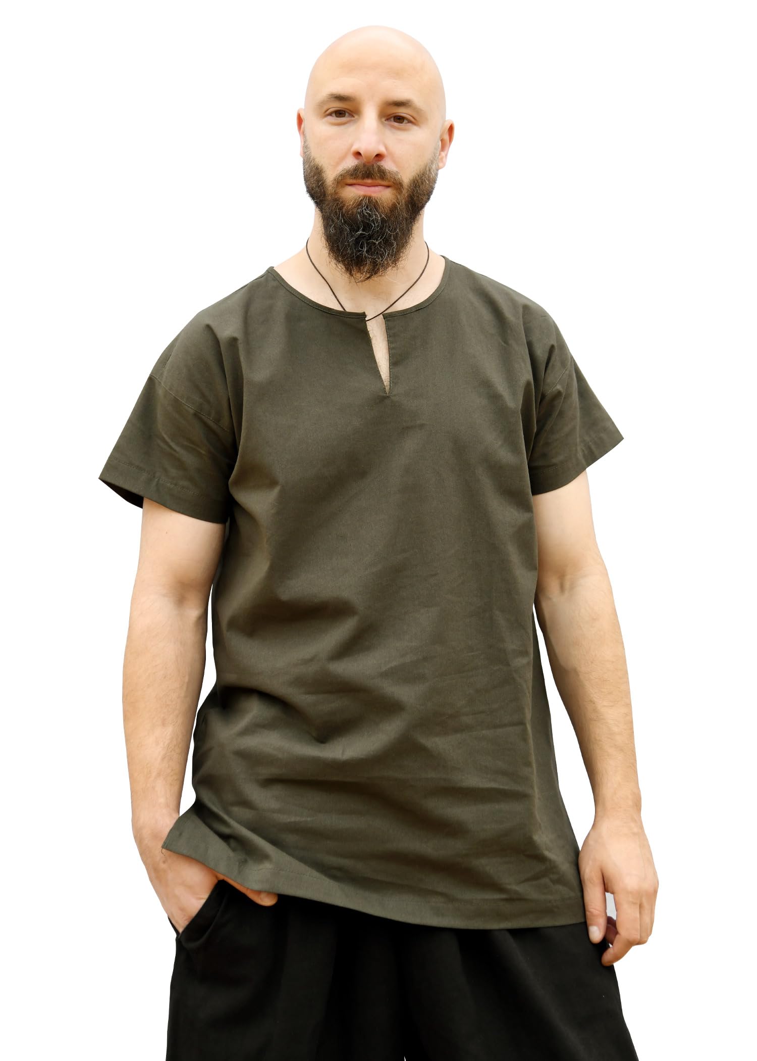 Battle-Merchant Men's Olive Green Medieval Tunic Sigmund - Short Sleeve Tunic For - Larp Knight Shirt Warrior Fancy Dress - Viking, Xxl