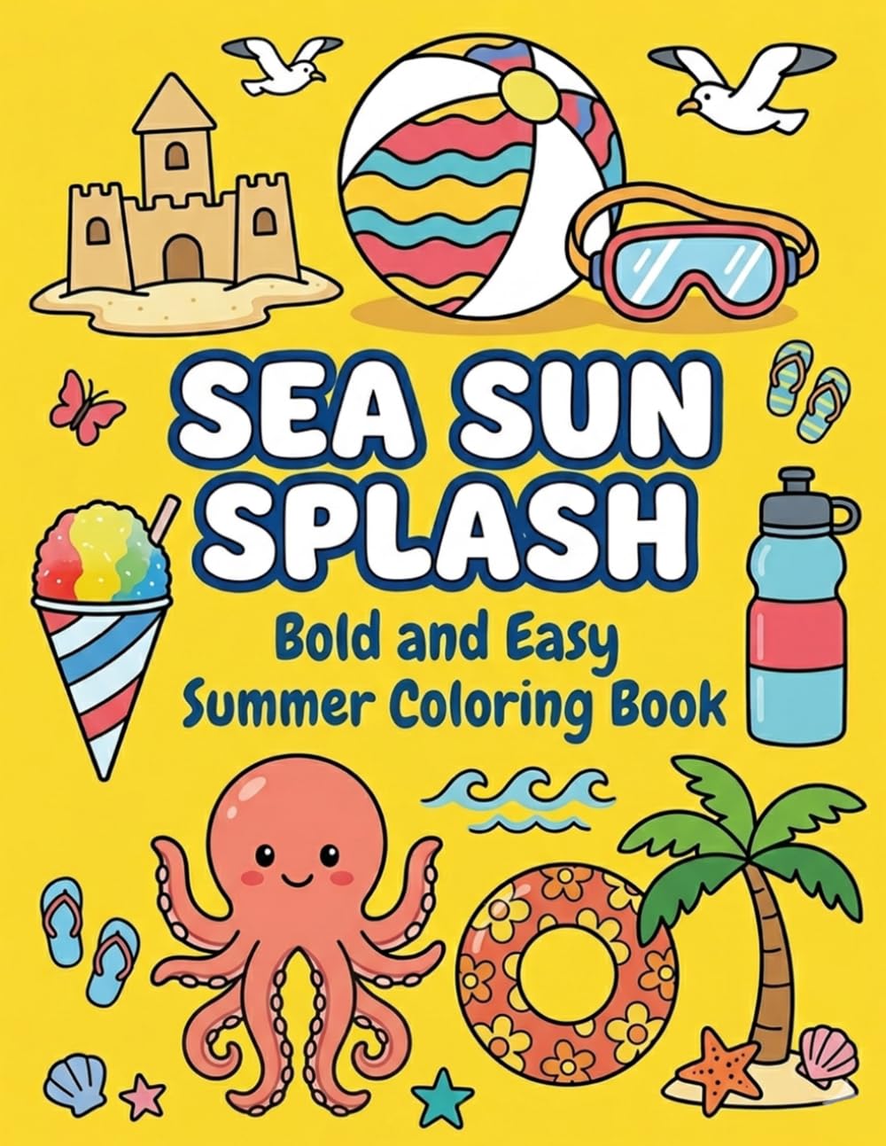 Sea Sun Splash: Bold and Easy Summer Coloring Book: Simple and Fun Beach Scenes for Kids and Adults | Stress-Relieving Ocean Animals, Tropical Treats, and Vacation Fun
