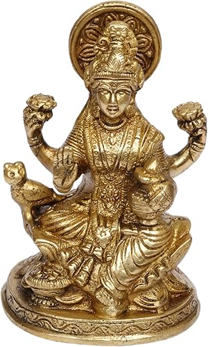 Miniatura 2 de Laxmi Mata Blessing Sentado en Lotus con Kalash y Owl Brass Murti (5 pulgadas)