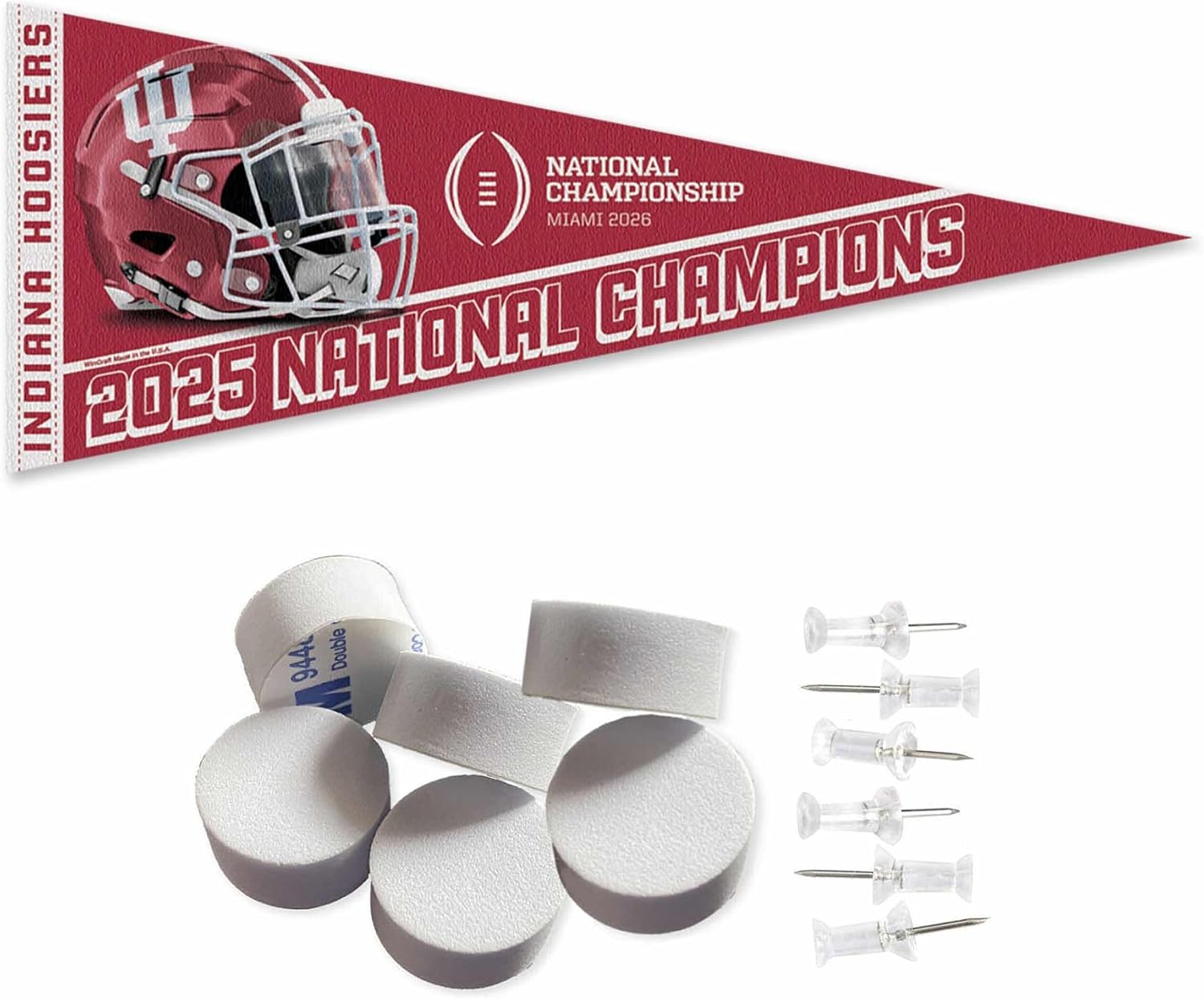 Indiana Hoosiers 2025 National Champions Pennant Flag and Wall Tack Mount Pads