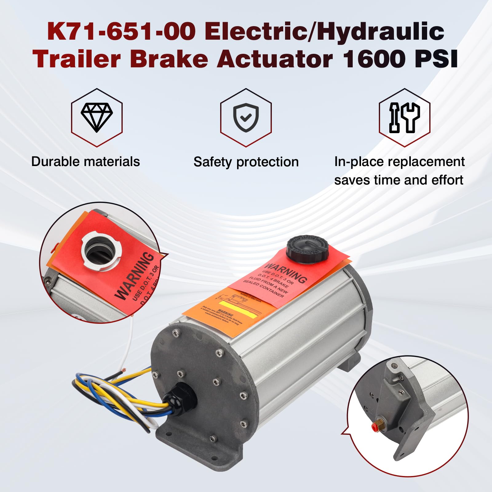 K71-651-00 - Actuador de freno hidráulico eléctrico para remolque, 1600 PSI 12 V, actuador de freno de disco hidráulico compatible con controladores de freno eléctricos